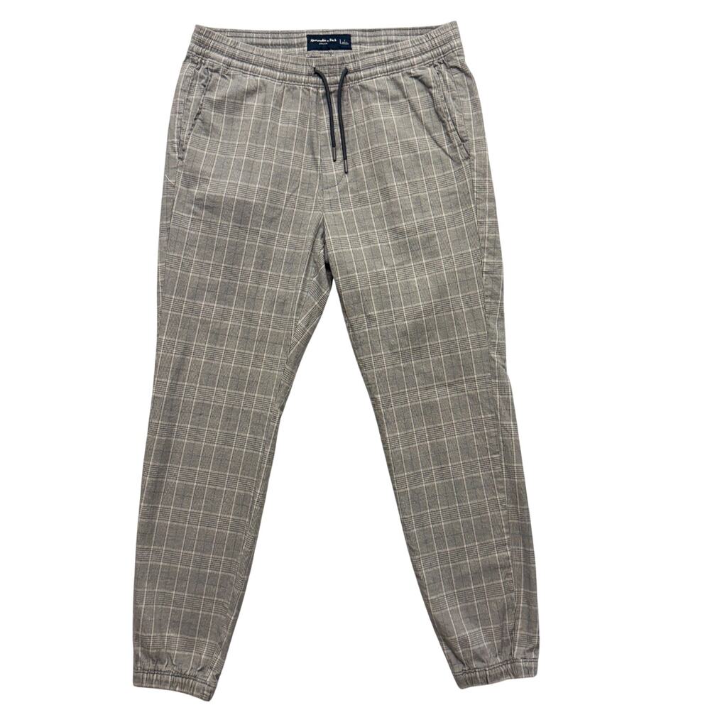 Abercrombie & Fitch Mens Plaid Jogger Pants Grey White Drawstring Track Mens L